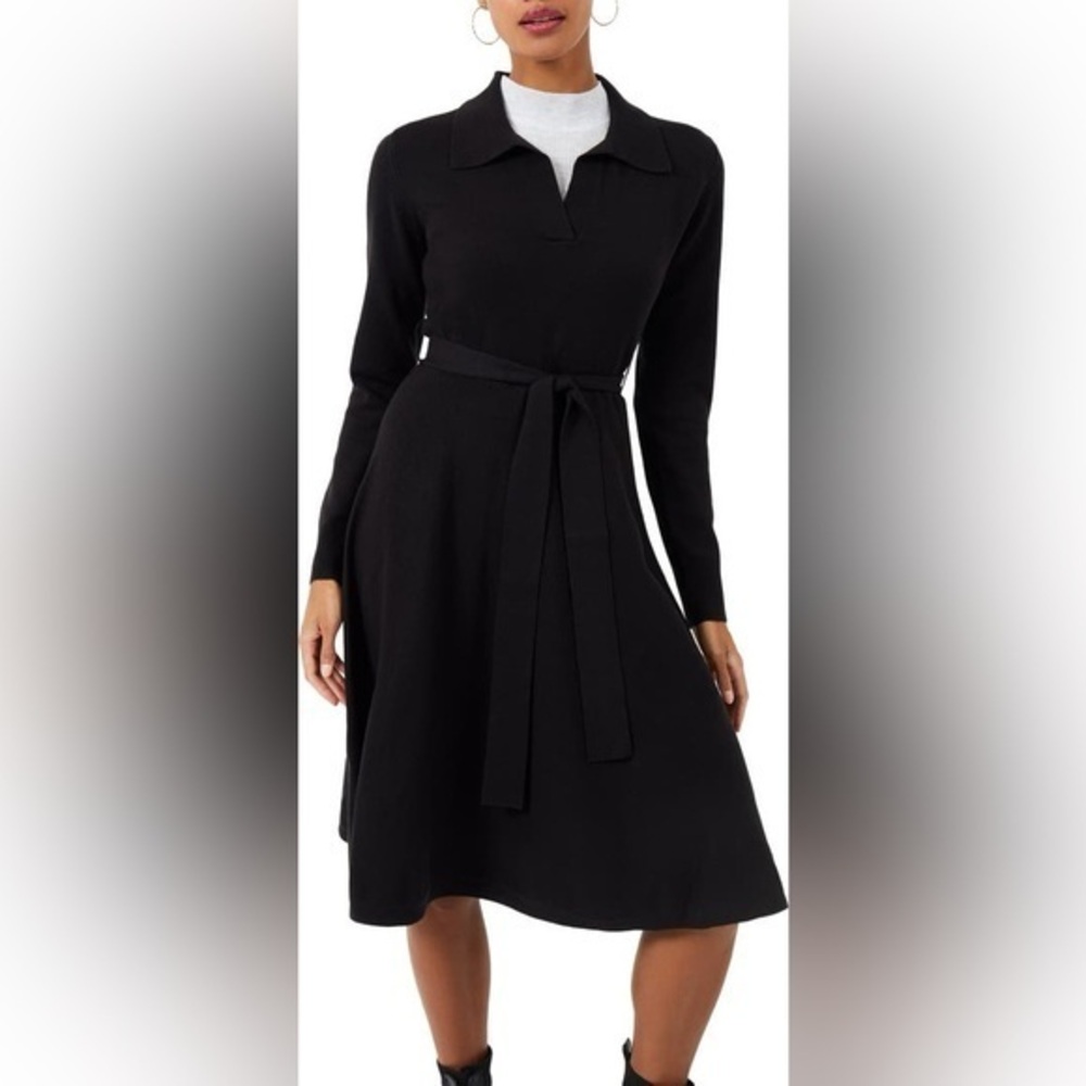 French Connection Judith Tie Waist Long Sleeve A-Line Dress size M